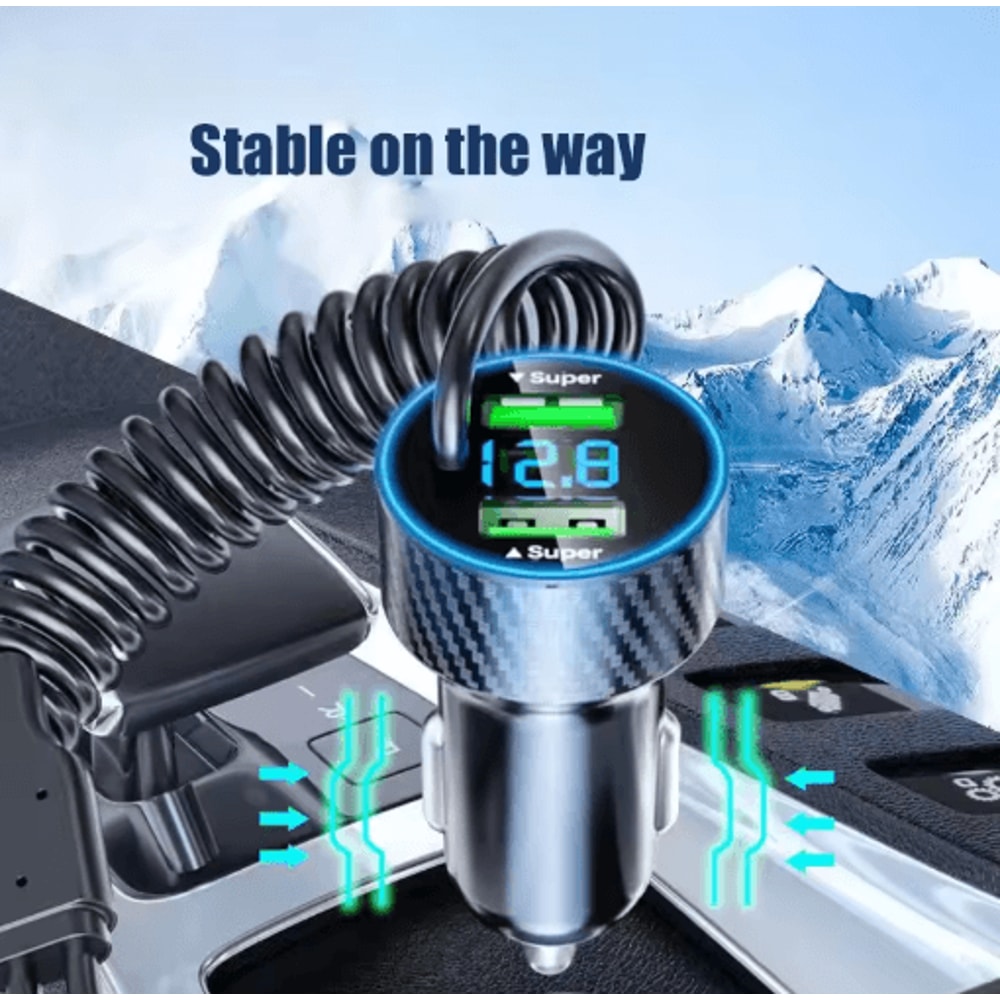 4 In 1 Retractable Car Charger With LED Voltage Monitor Fast Charging 2