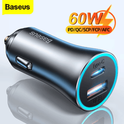baseus 60w metal usb type c car charger with pd 27w & qc 4.0 fast charging