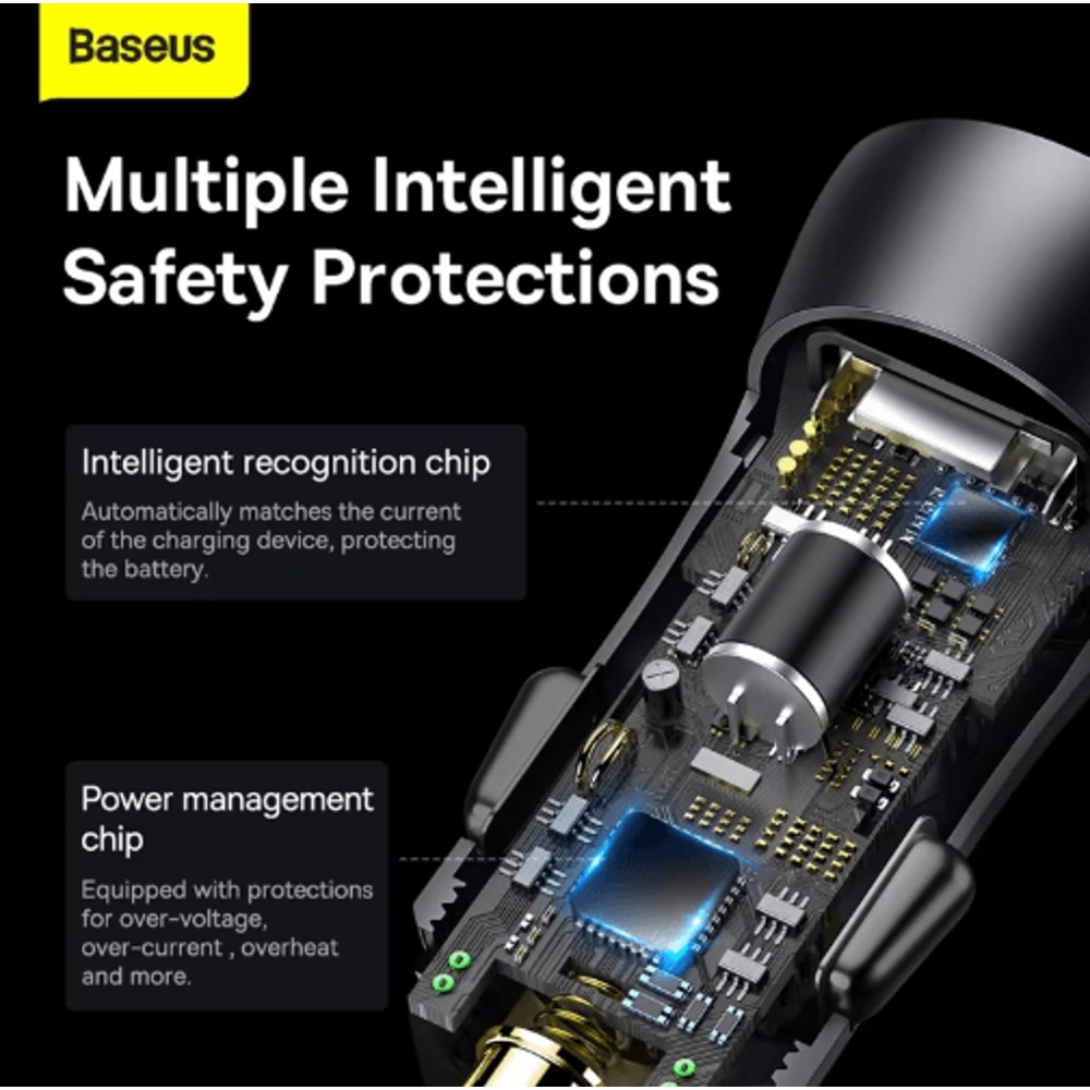 Baseus 60W Metal USB Type C Car Charger With PD 27W QC 40 Fast Charging 6
