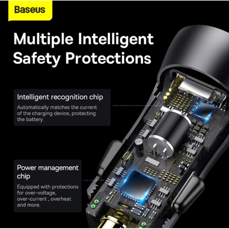 Baseus 60W Metal USB Type C Car Charger With PD 27W QC 40 Fast Charging 6