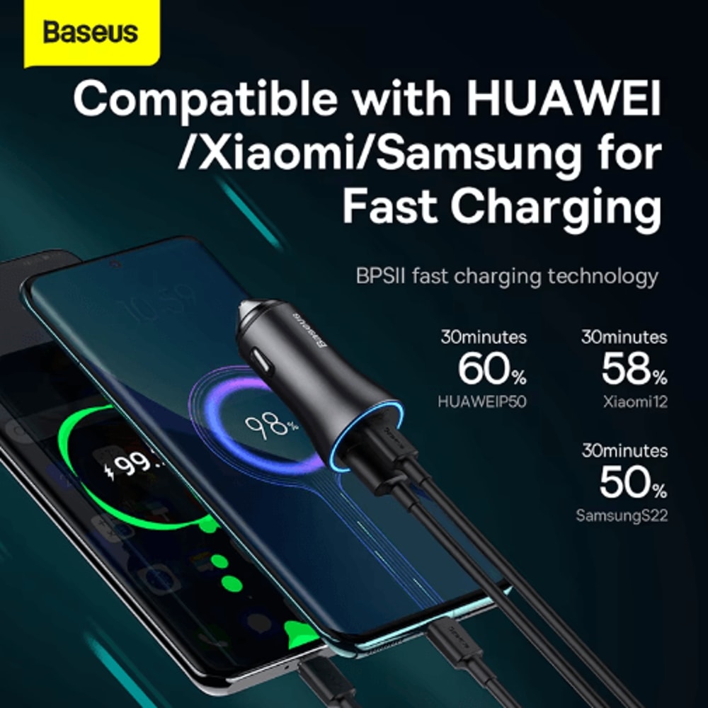 Baseus 60W Metal USB Type C Car Charger With PD 27W QC 40 Fast Charging 8