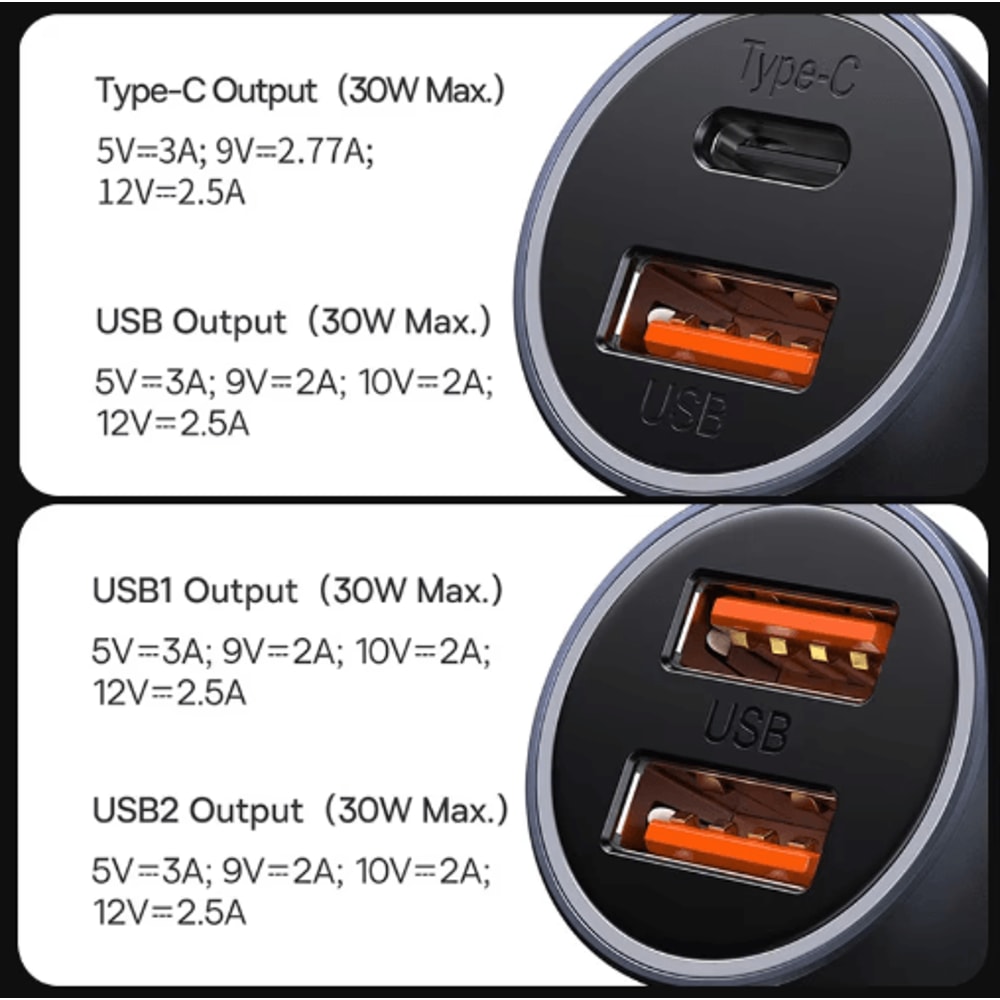 Baseus 60W Metal USB Type C Car Charger With PD 27W QC 40 Fast Charging 9