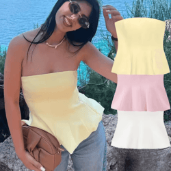 kondala butter yellow strapless ruffle cami y2k summer streetwear top