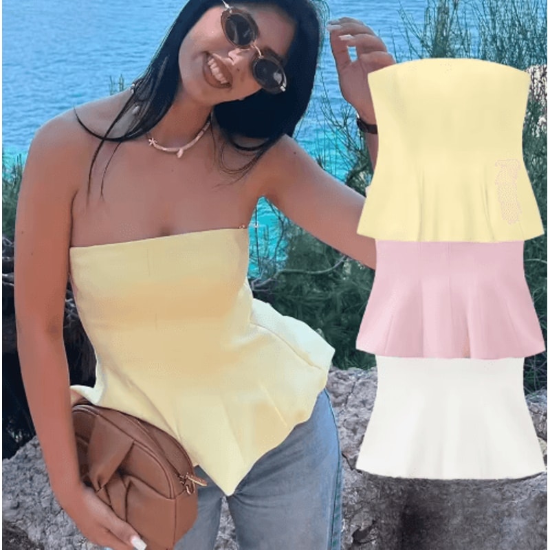 KONDALA Butter Yellow Strapless Ruffle Cami Y2K Summer Streetwear Top 0