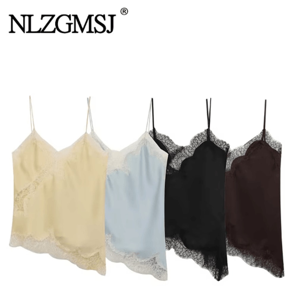 NLZGMSJ 2025 Lace Embellished Camisole Off Shoulder Sleeveless Summer Top 0