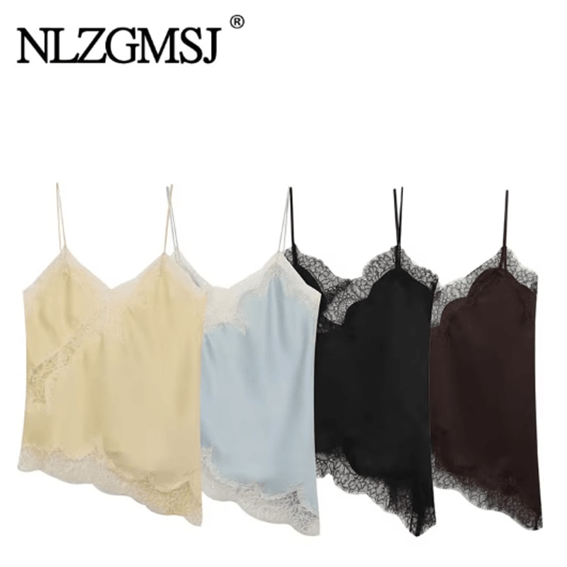 NLZGMSJ 2025 Lace Embellished Camisole Off Shoulder Sleeveless Summer Top 0