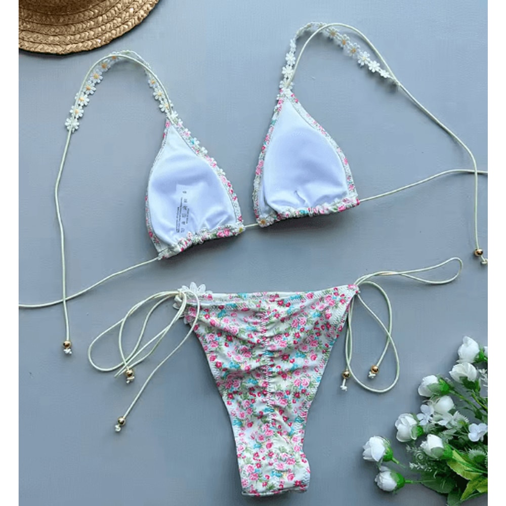 2025 Micro Bikini Set Push Up Lace Print Brazilian Swimwear 2