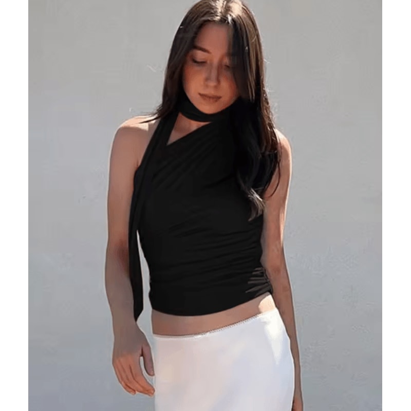 Backless Off Shoulder Halter Crop Top Vintage Y2K Summer Tank 4