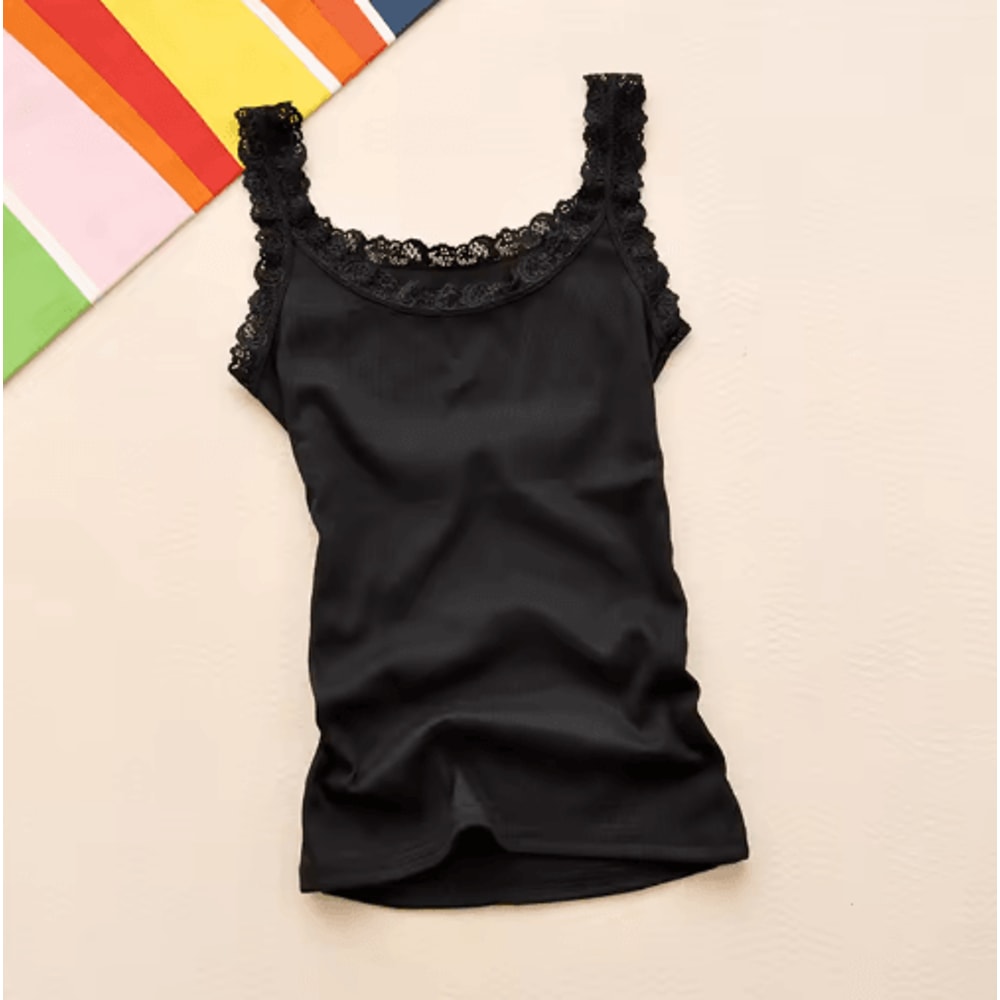 Womens Black Lace Tank Top Sleeveless Layered Summer Camisole 3