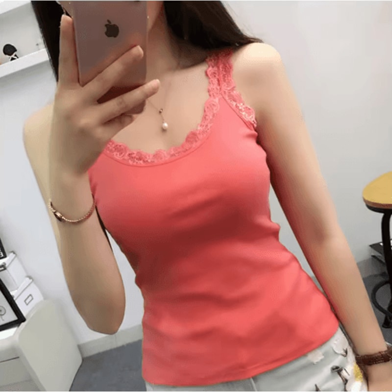 Womens Black Lace Tank Top Sleeveless Layered Summer Camisole 4