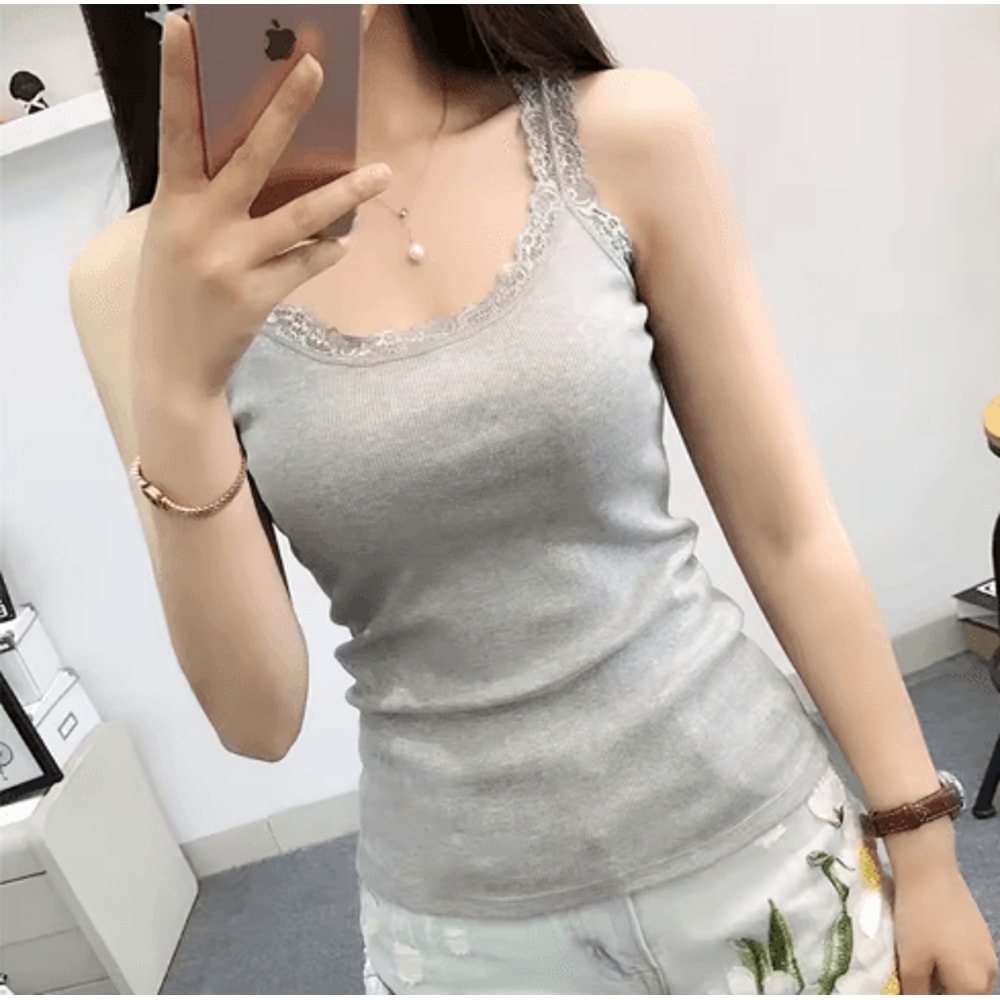 Womens Black Lace Tank Top Sleeveless Layered Summer Camisole 8