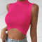 Womens Knit Corset Crop Top Mock Neck Y2K Stretch Tank 2