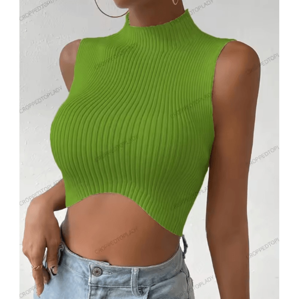 Womens Knit Corset Crop Top Mock Neck Y2K Stretch Tank 3