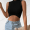 Womens Knit Corset Crop Top Mock Neck Y2K Stretch Tank 4