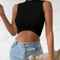 Womens Knit Corset Crop Top Mock Neck Y2K Stretch Tank 4