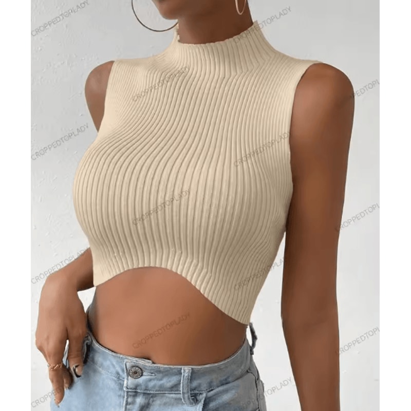 Womens Knit Corset Crop Top Mock Neck Y2K Stretch Tank 5