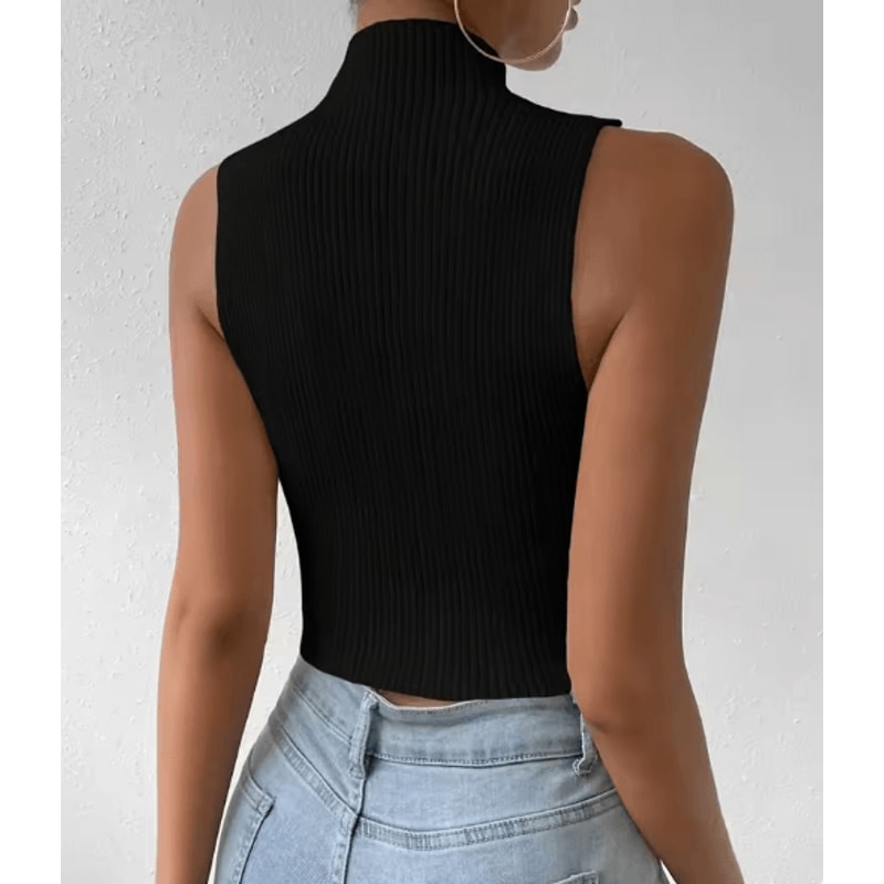 Womens Knit Corset Crop Top Mock Neck Y2K Stretch Tank 6