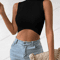 Womens Knit Corset Crop Top Mock Neck Y2K Stretch Tank 7