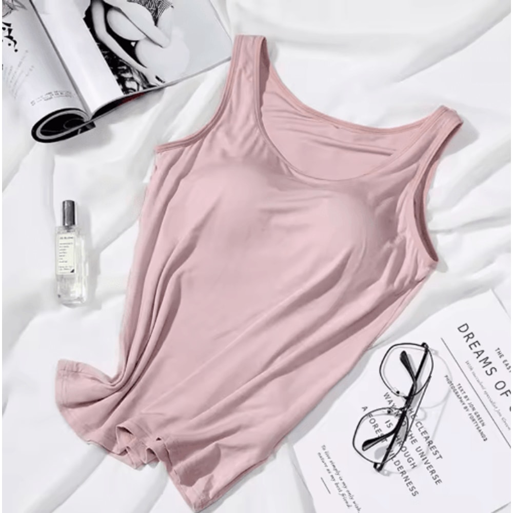 Womens Tank Top With Built In Bra Padded Slim Fit Summer Vest 5