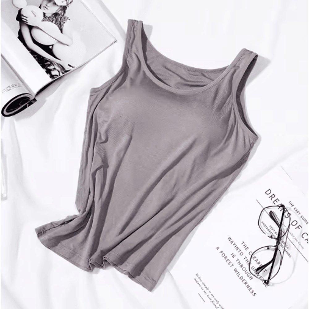 Womens Tank Top With Built In Bra Padded Slim Fit Summer Vest 9