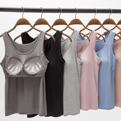 womens tank top with built in bra padded slim fit summer vest