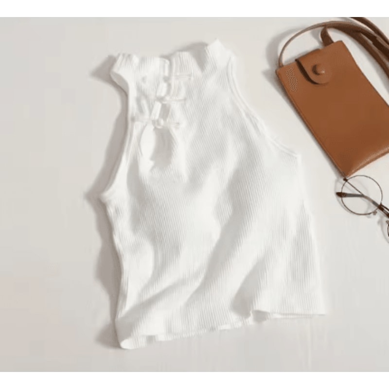 Vintage Corset Crop Top Sleeveless Button Camisole With BuiltIn Bra 1