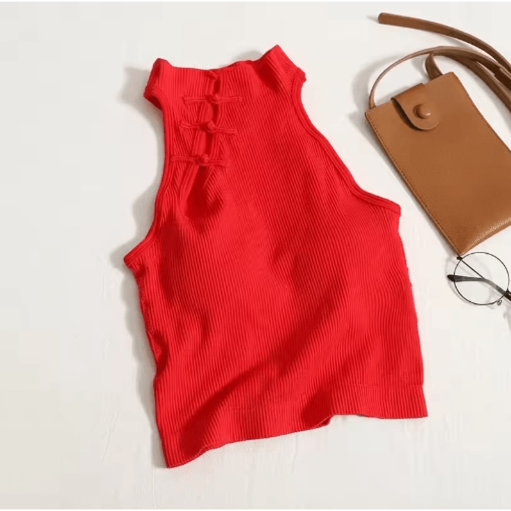 Vintage Corset Crop Top Sleeveless Button Camisole With BuiltIn Bra 2