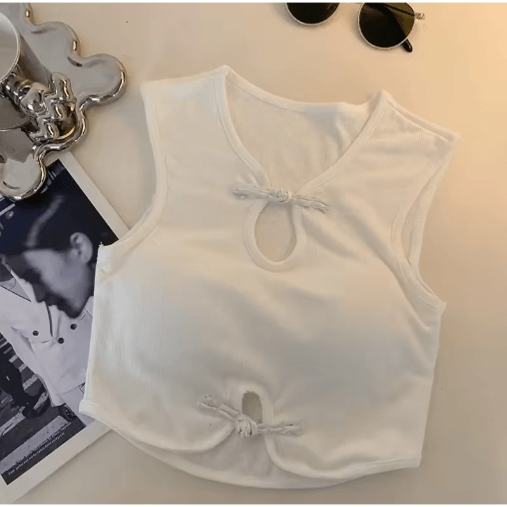 Vintage Corset Crop Top Sleeveless Button Camisole With BuiltIn Bra 5