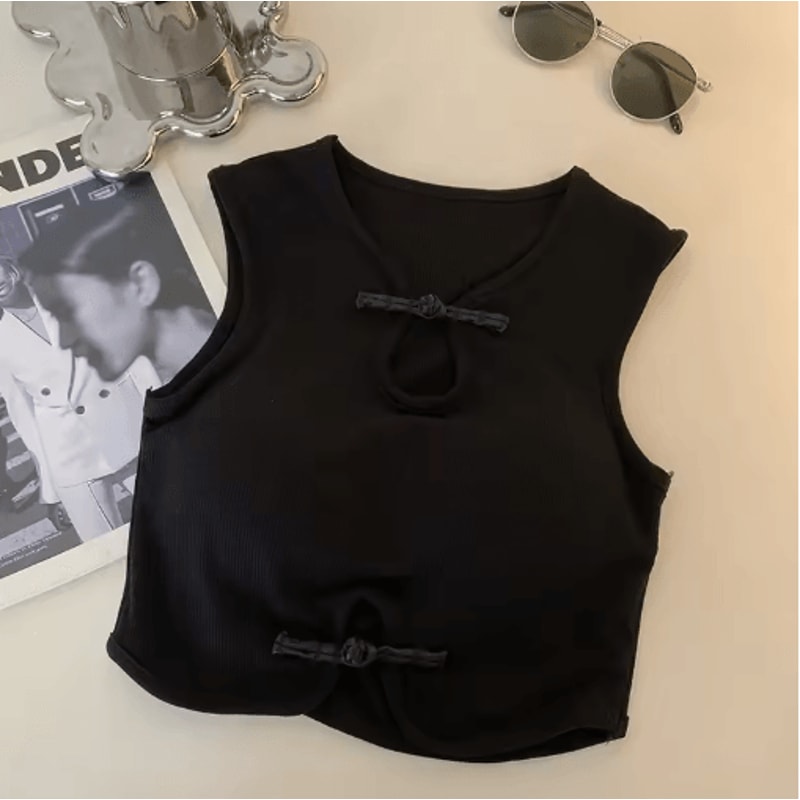 Vintage Corset Crop Top Sleeveless Button Camisole With BuiltIn Bra 6