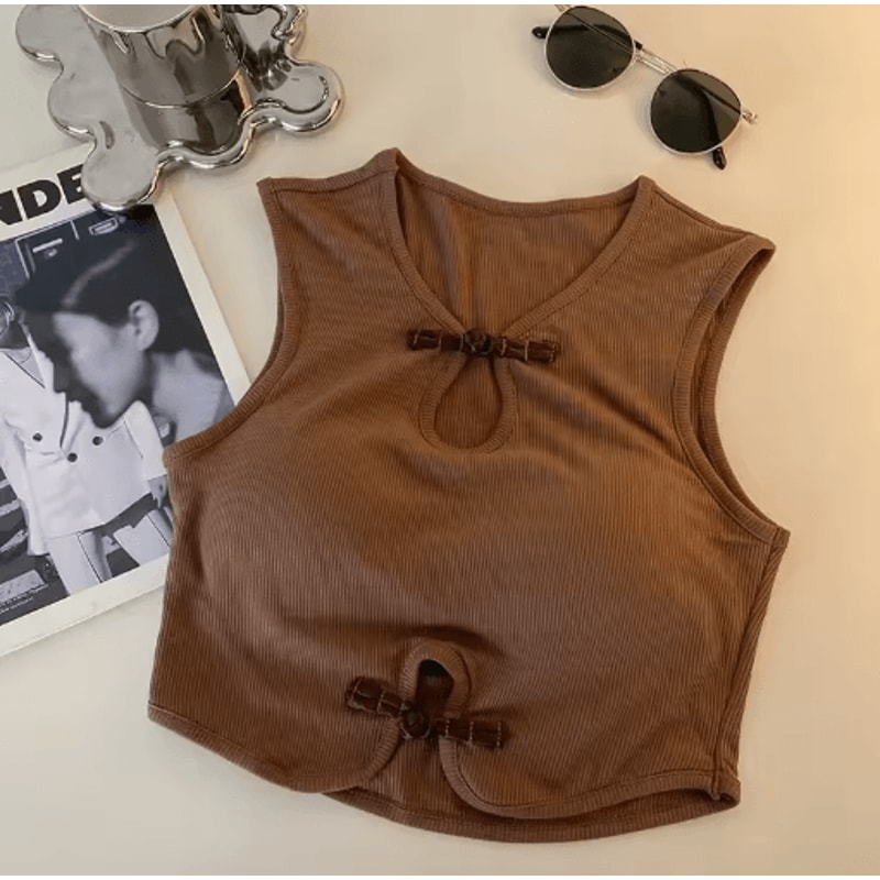 Vintage Corset Crop Top Sleeveless Button Camisole With BuiltIn Bra 8