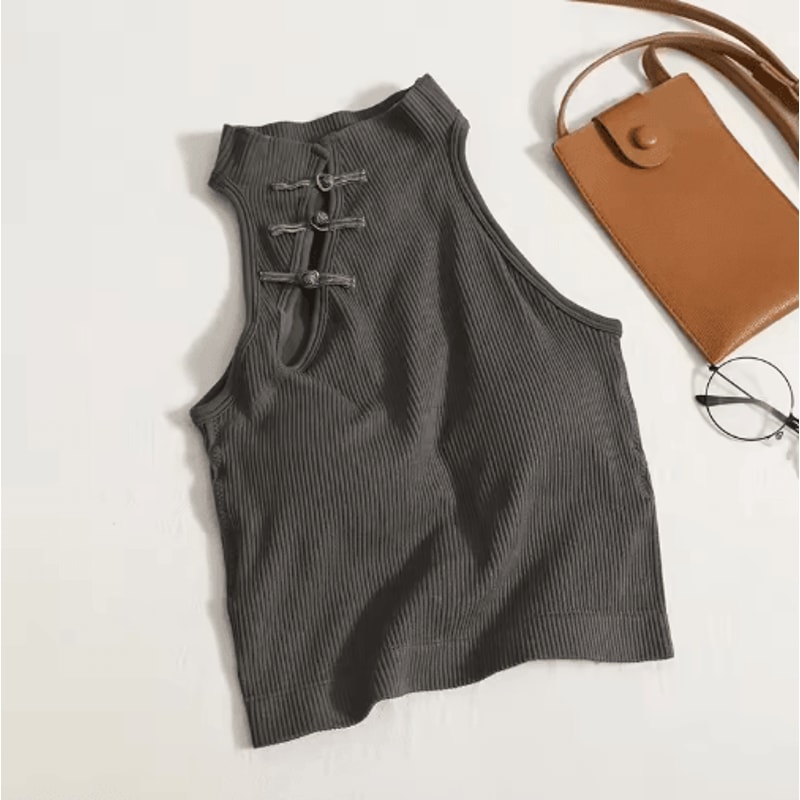 Vintage Corset Crop Top Sleeveless Button Camisole With BuiltIn Bra 9