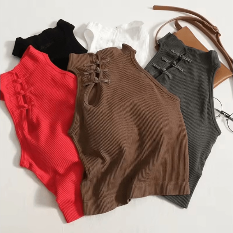 Vintage Corset Crop Top Sleeveless Button Camisole With BuiltIn Bra 10