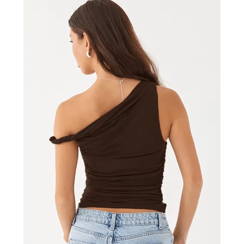 Womens Off Shoulder Ruched Crop Top Basic Summer Sleeveless Vest 4