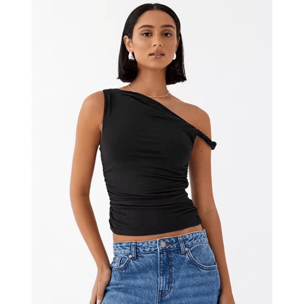 Womens Off Shoulder Ruched Crop Top Basic Summer Sleeveless Vest 6