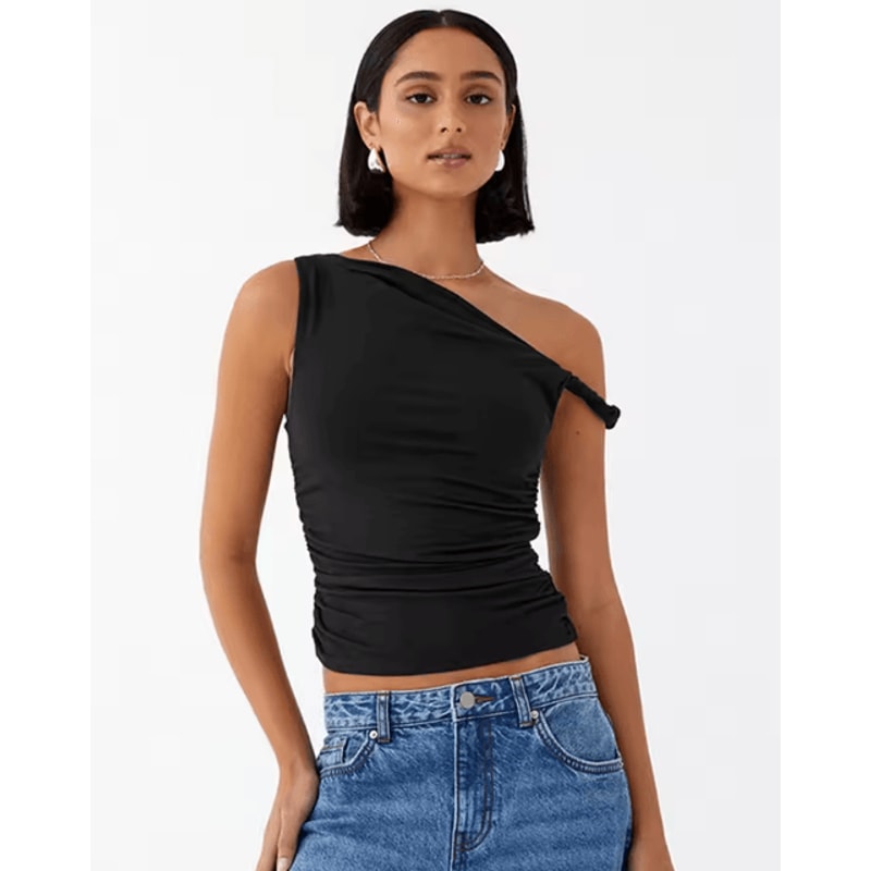 Womens Off Shoulder Ruched Crop Top Basic Summer Sleeveless Vest 6