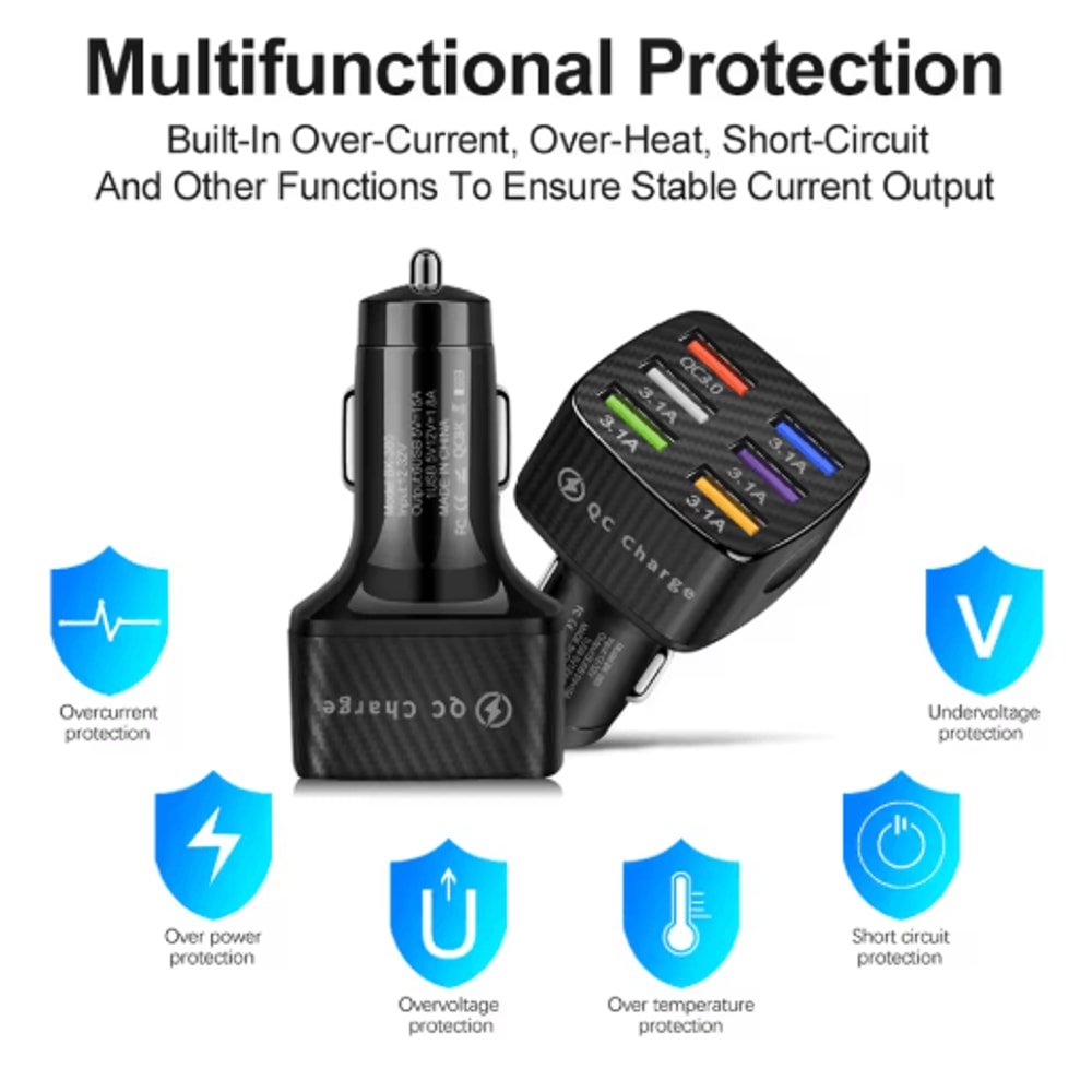 75W 6 Port Car Charger QC30 Fast Charging Adapter 3
