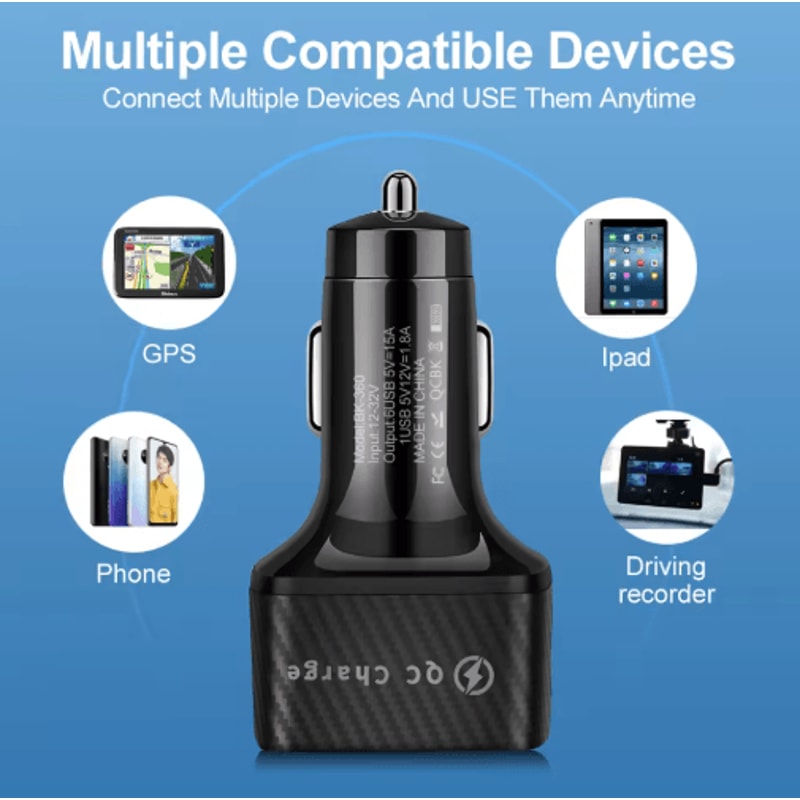 75W 6 Port Car Charger QC30 Fast Charging Adapter 5