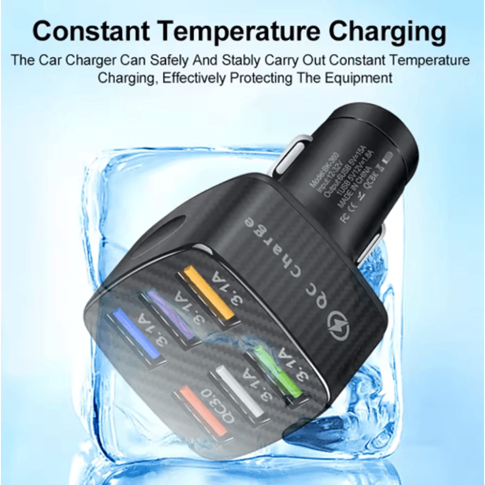 75W 6 Port Car Charger QC30 Fast Charging Adapter 6