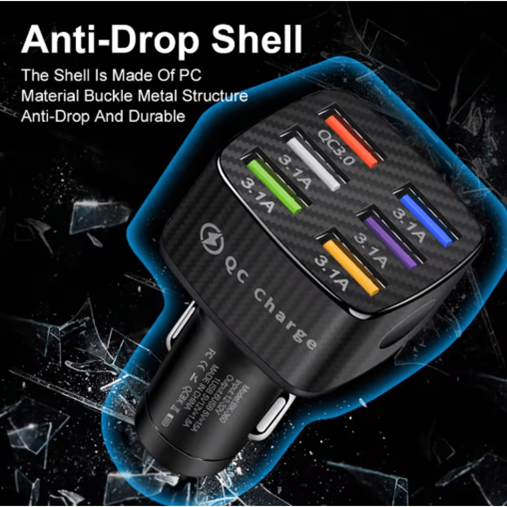 75W 6 Port Car Charger QC30 Fast Charging Adapter 7