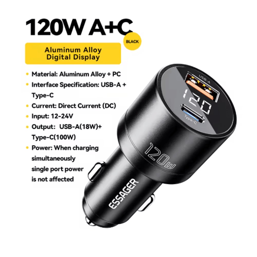 Essager 120W PD Car Charger QC 40 PD 30 Fast USB C Adapter 1
