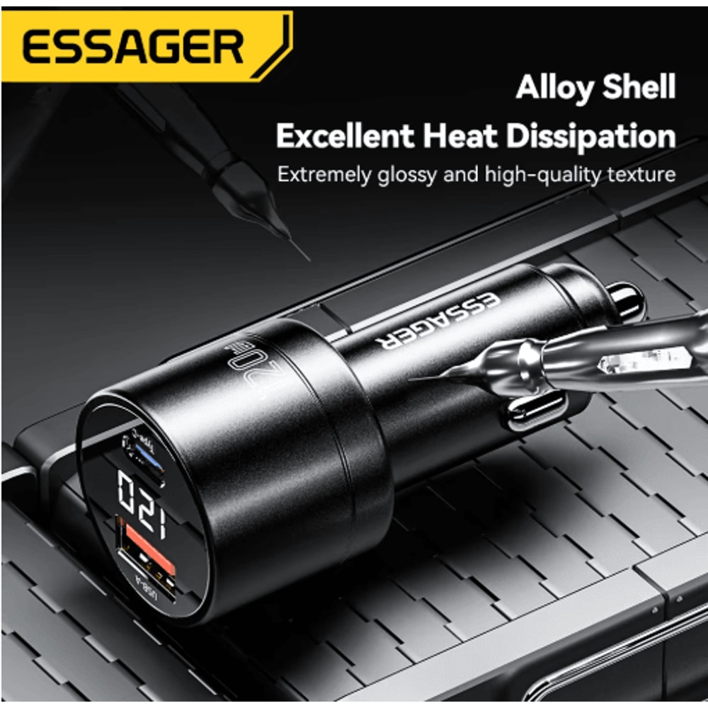 Essager 120W PD Car Charger QC 40 PD 30 Fast USB C Adapter 2
