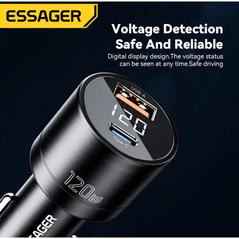 Essager 120W PD Car Charger QC 40 PD 30 Fast USB C Adapter 4
