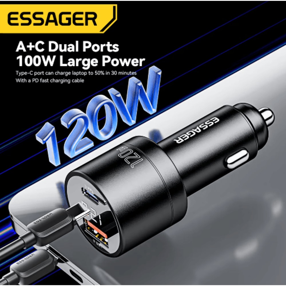 Essager 120W PD Car Charger QC 40 PD 30 Fast USB C Adapter 5