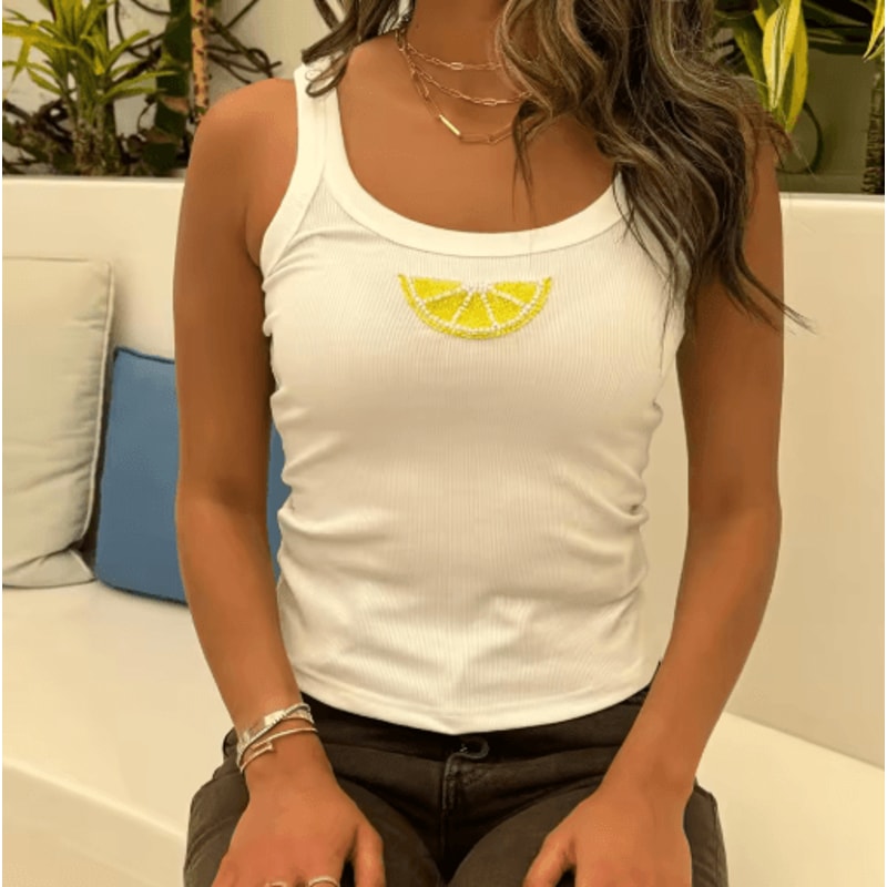 Combhasaki Glitter Pearl Crop Top Sheer Beaded Sleeveless Vest 3