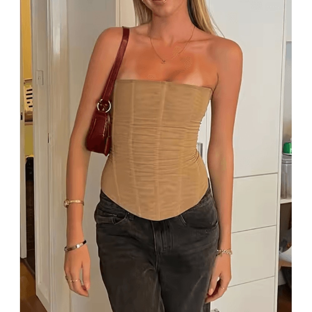 Tossy Mesh Backless Tank Top Strapless Y2K Patchwork Slim Vest 3