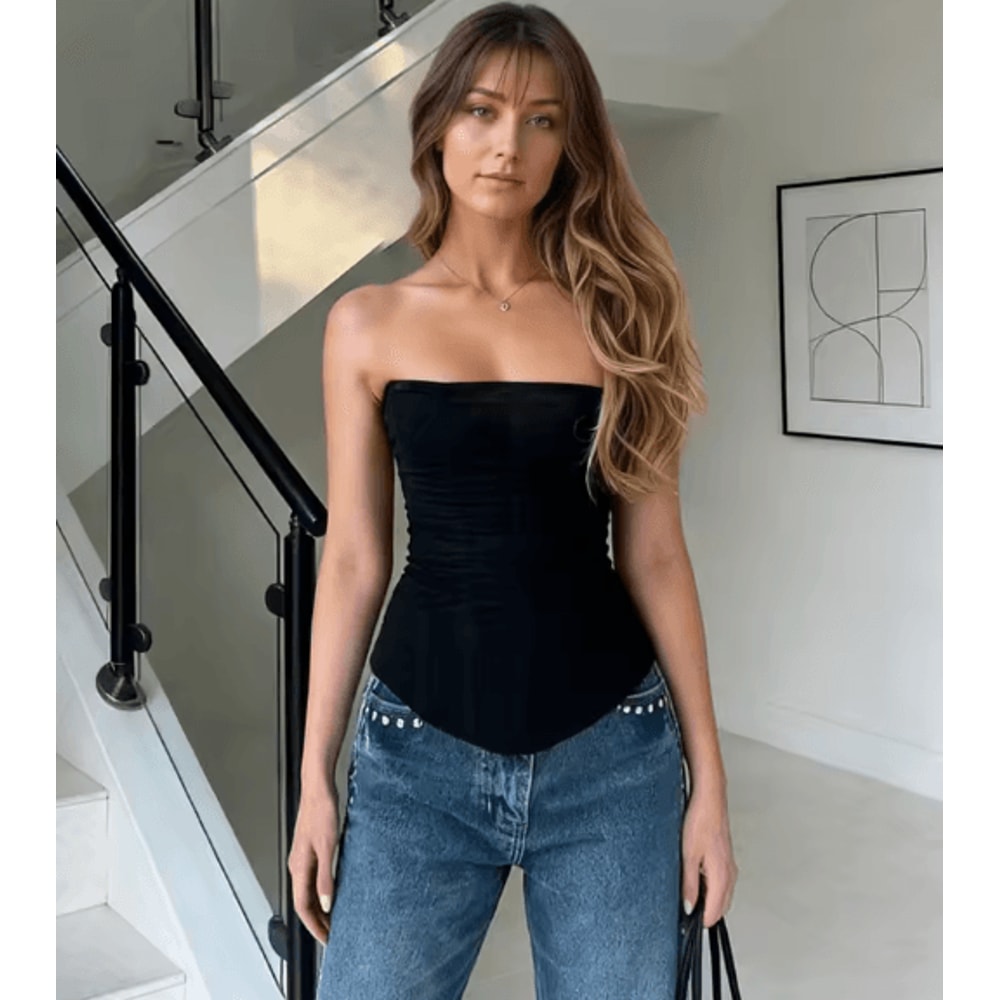 Tossy Mesh Backless Tank Top Strapless Y2K Patchwork Slim Vest 0