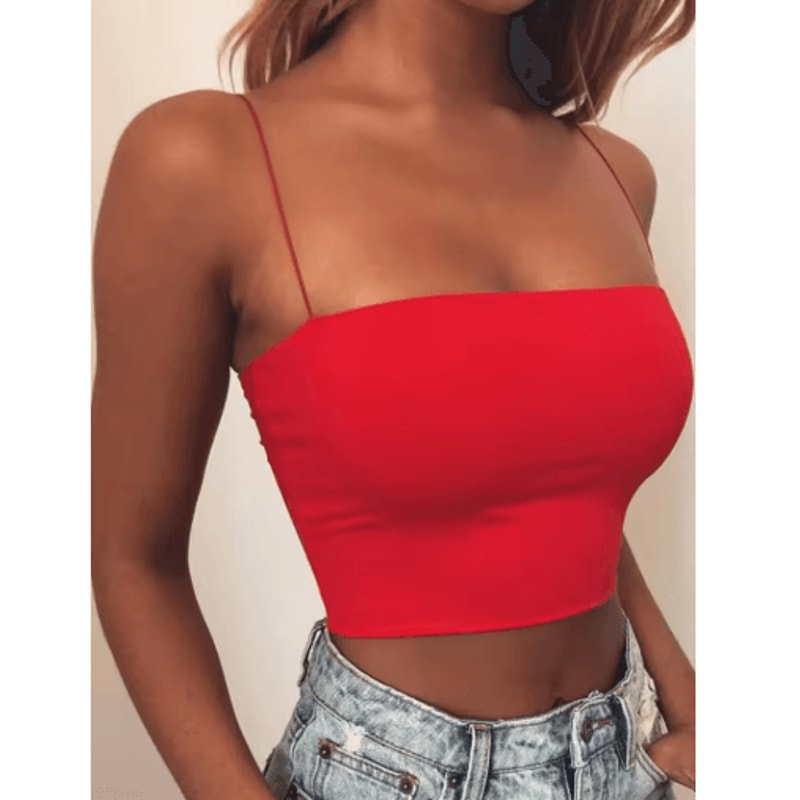 2024 Womens Spaghetti Strap Crop Top Bodycon Sleeveless Tube Cami 2