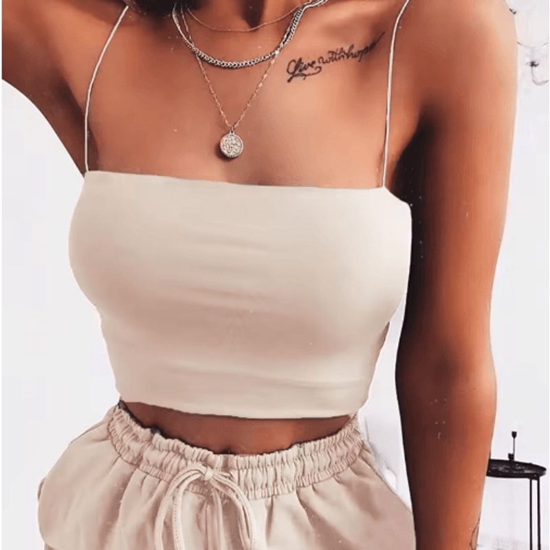 2024 Womens Spaghetti Strap Crop Top Bodycon Sleeveless Tube Cami 7