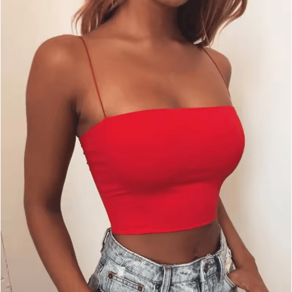 2024 Womens Spaghetti Strap Crop Top Bodycon Sleeveless Tube Cami 0