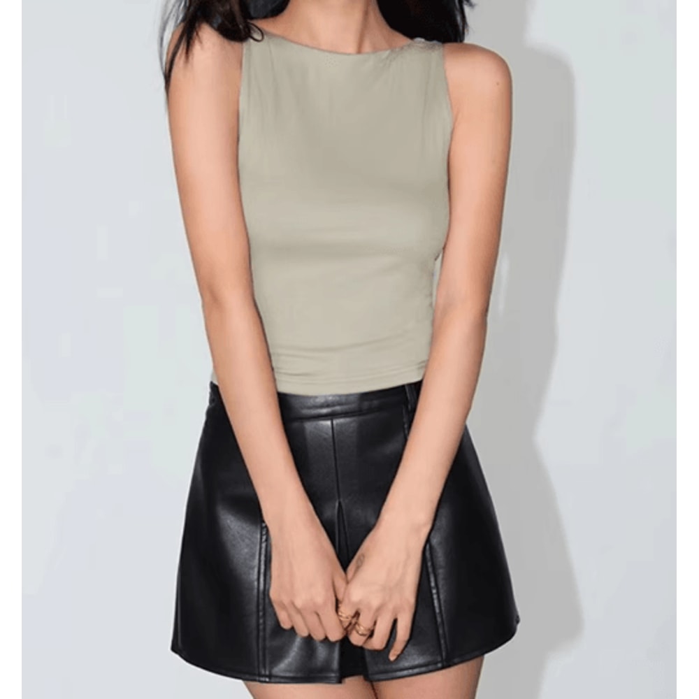 Womens Double Layer Boat Neck Tank Soft Slinky Sleeveless Top 2